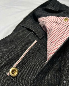 Jean en denim japonais original à bords bruts, coupe droite ample et décontractée, style vintage, avec boucle arrière personnalisée pour homme - Product Image 5