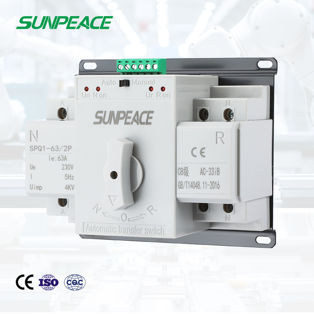 63A 2P PC CB Automatic Changeover Switch for PV Systems 5KA Short Circuit Protection 230V Single Phase