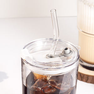 Gobelet en <span class=keywords><strong>verre</strong></span> transparent personnalisable en gros avec paille et couvercle, empilable, de qualité alimentaire, design moderne - Product Image 4