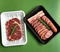 Wegwerp voedselveilige PET zwarte/witte/blauwe rechthoekige voedseltray voor sandwich en sushi afhaalverpakkingen