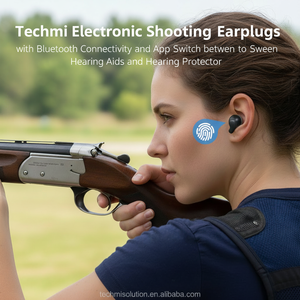 Audífono Híbrido Techmi y Tapón Electrónico 2 en 1, Dispositivo TWS OTC FDA con App para Pérdida Auditiva y Protección Táctica - Product Image 1
