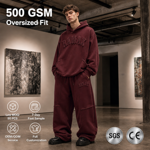Ensemble de survêtement oversize en coton 500 GSM pour homme avec logo imprimé floqué, pantalon de survêtement à poches, streetwear, tenue d'automne - Product Image 1