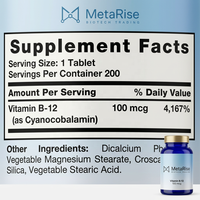 Comprimés de Vitamine B12 RICHTEK 100mcg, Végétaliens, Sans OGM, Sans Gluten, Complément Énergétique pour Hommes