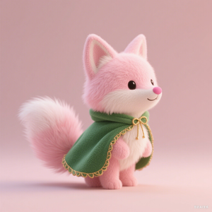 Peluche Personalizzabile ODM, Morbido <span class=keywords><strong>Volpe</strong></span> Rosa con Mantello Verde, Giocattolo Carino e Calmante - Product Image 3