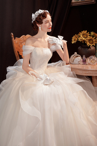 <span class=keywords><strong>Robe</strong></span> <span class=keywords><strong>de</strong></span> <span class=keywords><strong>mariée</strong></span> blanche à bretelles plissées en Organza, jupe à volants, bon marché - Product Image 6