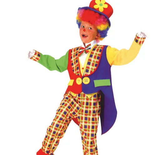 Una pieza traje de Carnaval payaso rojo azul de celosía poliéster traje sombrero. HSG6241