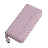 Dompet Panjang Wanita Kulit Sapi Asli Minimalis Bertekstur, Lapisan Pertama, Resleting, Anti RFID, Kapasitas Besar