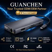 Hub USB-C 11-en-1 en gros |   Alliage d'aluminium |   4K 60Hz |   USB 3.0 5 Gbps |   Charge rapide |   Lecteur de cartes SD |   Garantie de 12 mois |