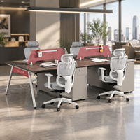 Poste de travail modulaire moderne avec armoire à tiroirs et cloison, bureau pour 4 personnes, chaise de bureau ergonomique en maille assortie