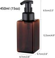 Distributeur de savon moussant carré 450 ml 15 oz, flacon pompe à mousse en plastique ambré rechargeable pour savon liquide, shampoing, gel douche