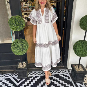 Best Selling Loose Embroidered Cotton Feel <strong>Dress</strong> Summer Vacation Casual Womens Maxi <strong>Dress</strong> - Product Image 3