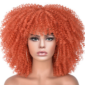 Perruque <span class=keywords><strong>afro</strong></span> courte bouclée pour <span class=keywords><strong>femme</strong></span>, petites boucles africaines, style bouffant européen et américain, fabriquée à la machine, filet rose, fibre haute température - Product Image 3