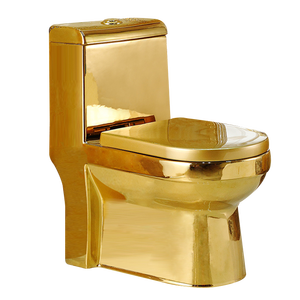 Inodoro de Lujo de Una Pieza con Diseño Moderno, Doble Descarga por Gravedad, Cerámica, Chapado en Oro, Montaje en Suelo, Sifón en P/S - Product Image 5