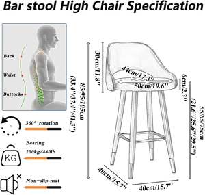 Luxury Modern Contemporary PU Leather <strong>Bar</strong> Chairs High Counter <strong>Bar</strong> Height Swivel Stool with Curved Back for Home Kitchen Island - Product Image 3