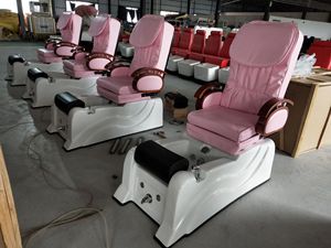 Fauteuil de pédicure inclinable rose en PU, système de jets sans tuyau avec massage chauffant et lampe LED 7 couleurs pour salon de manucure - Product Image 3