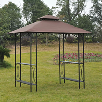 Tonnelle de jardin double niveau en acier pour barbecue avec cadre thermolaqué, écran et deux surfaces de table