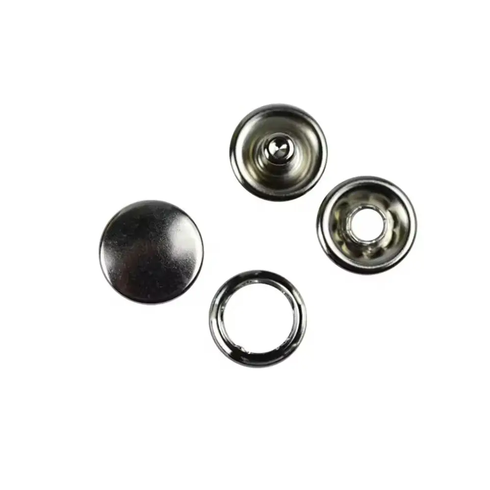 Polished shiny cheap hollow flat face ring button nickel free stainless steel prong snap button