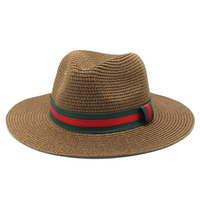 Chapeau unisexe vert et rouge rayé ruban décoratif en papier paille pour adultes pour l'été en plein air pare-soleil hommes et femmes