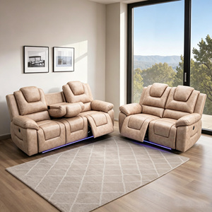 Conjunto de Sofás Reclinables Ergonómicos de Cuero Sintético Moderno, 3+2+1 Plazas, con Luces LED USB y Mesa Abatible, para Sala de Estar o Cine en Casa - Product Image 3