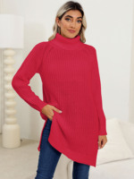 Pull-over tricoté à col roulé épais et chaud pour l'hiver pour femmes, pull de couleur unie, robe à col fendu