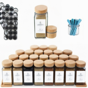 Botol Bumbu Persegi 120ml, Wadah Bumbu, Botol Kaca 4oz dengan Tutup Bambu - Product Image 2