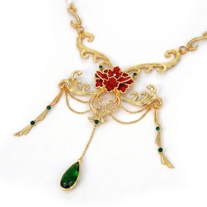 [Expo de Joyería Internacional de Hong Kong] Collar de Perlas con Peonías Doradas y Detalles de Rubí y Esmeralda para Banquetes de Boda Neo-Chinos - Product Image 2