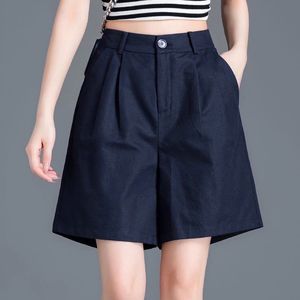 Women's Casual Wide Leg Shorts Cotton Canvas Black Elastic Waist Breathable Summer Loose Fit Pocket Design JK671 - Product Image 3