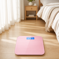 Balance numérique moderne de 26 cm, rose, en verre trempé, affichage LCD bleu rétroéclairé de 2 cm, précision élevée, pour la maison et l'usage personnel