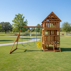 Parco Giochi in Legno per Esterni con Casetta, Scivolo e Altalena - Product Image 1