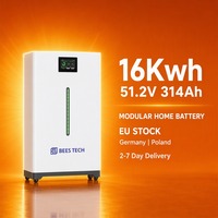 Bande LED de stockage d'énergie LiFePO4 16 kWh 51,2 V 320 Ah avec plus de 10 000 cycles de charge, onduleur hybride 15 kW pour la sauvegarde domestique, stock UE DE PL