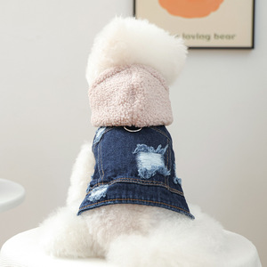Dog <b>clothes</b>, pet puppy and <b>cat</b> <b>clothes</b>, new autumn and winter styles, warm lamb fleece hats and denim jackets - Product Image 2