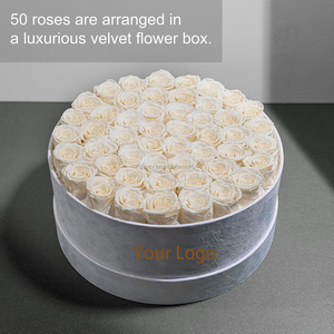 Flores de Boda, Regalos de Cumpleaños para Mujeres, Mamá, <span class=keywords><strong>Esposa</strong></span>, Color Blanco, 50 Piezas de Rosas Naturales Eternas Preservadas en Caja Redonda de Terciopelo - Product Image 2