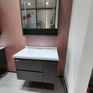 Petite armoire de salle de bain marron avec miroir de rangement, fonction anti-buée et design mural - Product Image 4