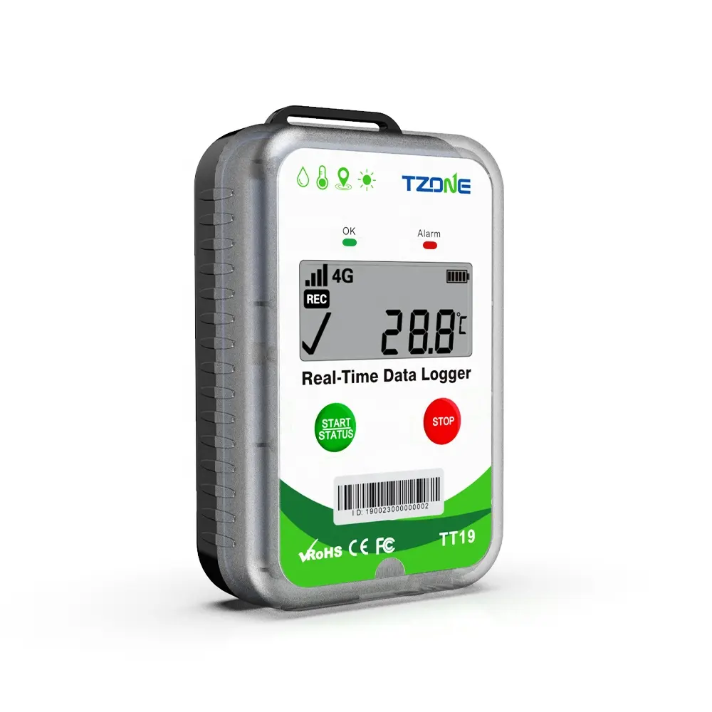 حل TZONE Iot 4G مراقبة درجة الحرارة والرطوبة في الوقت الفعلي جهاز تعقب بنظام تحديد المواقع مزود بسجل بيانات الحرارة وخاصية الواي فاي