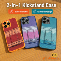 Coque de téléphone portable antichoc 2-en-1 avec support et porte-cartes, design à carreaux gaufré en TPU+PC, pour 15 Pro Max 17 Pro – Offre Spéciale Luxe