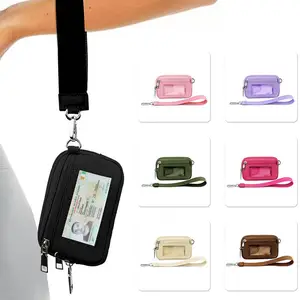 Trendy Nylon Wristlet Small Dual Pouch Bag Custom Logo Wallet ID Card Bag Wristlet Keychain Coin Bag