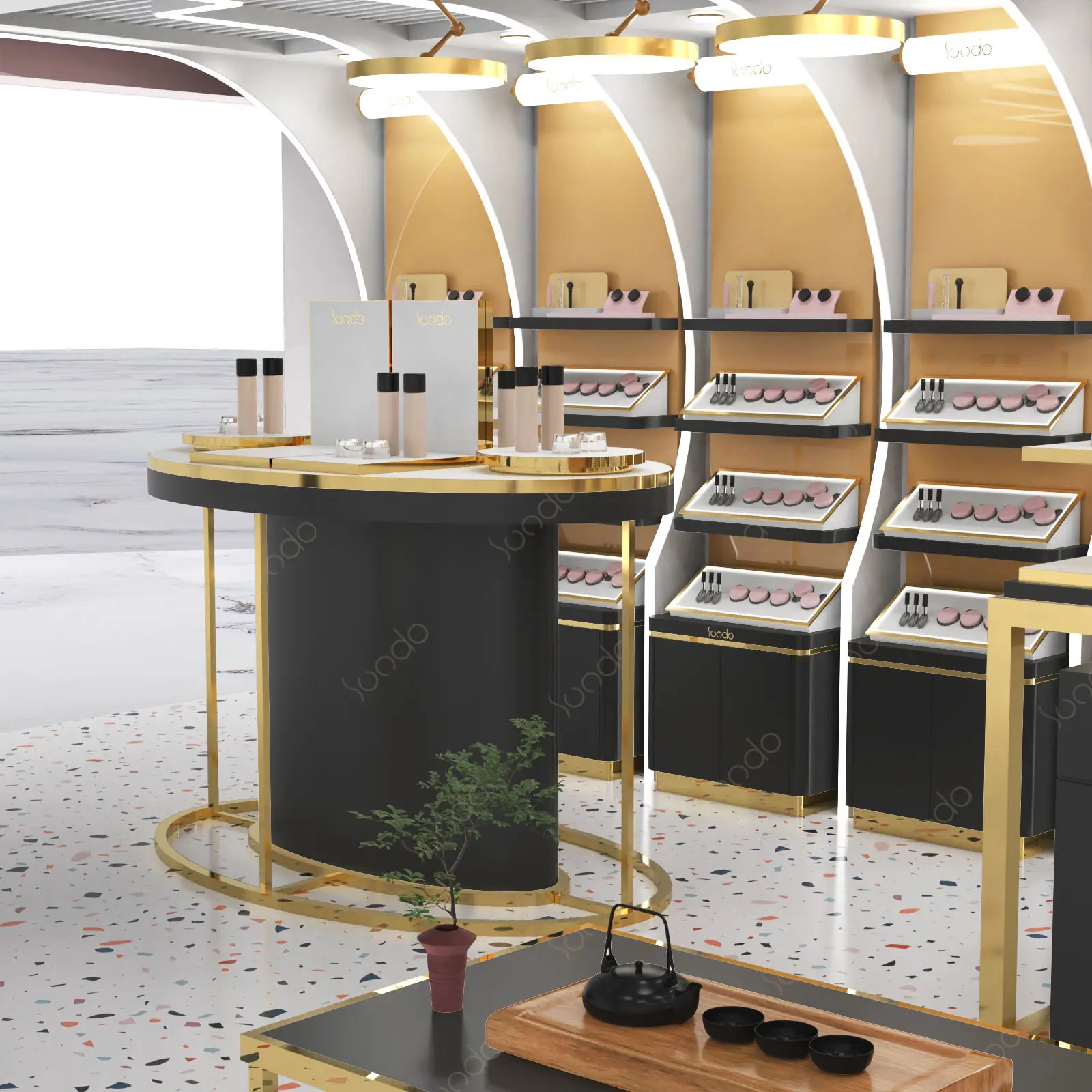 Luxury Essential oil cabinets showcase Modern design furniture for perfume display Custom cosmetic exhibition cabinet