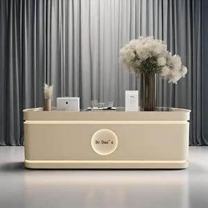 Mostrador de Recepción Moderno de Madera con Base de Piedra e Iluminación LED para Cafetería, Bar, Salón, Hotel, Salón de Belleza - Product Image 2