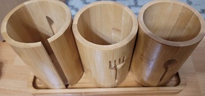 銀食器ホルダー、竹製食器オーガナイザー（トレイ付き）、キッチンカトラリー収納オーガナイザー、天然竹製食器キャディー - Product Image 3