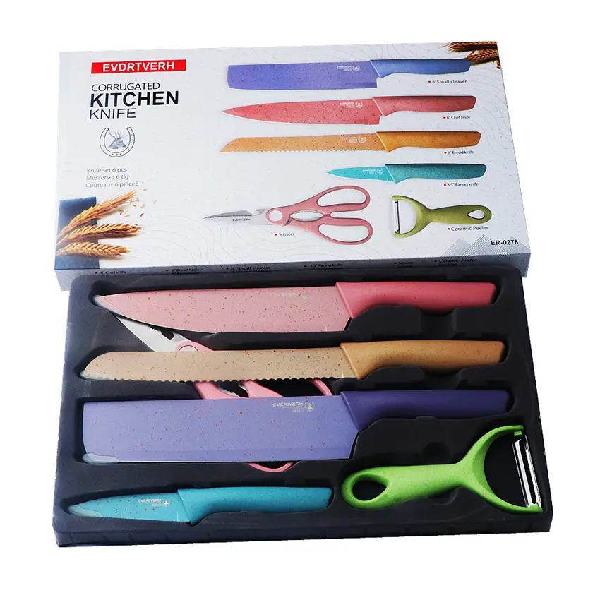 Kitchen Knife Set Wheat Straw Knife Set Color Wheat Straw 6-Piece Set Gift Macaron Color Knife