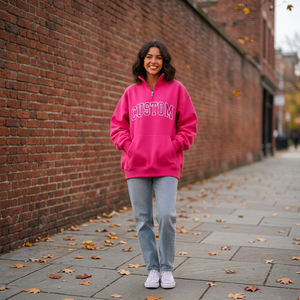 Sudadera Casual de Invierno para Mujer con Estampado, Forro Polar, Media Cremallera, Cuello Alto Simulado, Manga Larga y Logotipo Frontal - Product Image 1