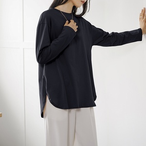 Camiseta <span class=keywords><strong>de</strong></span> Manga Larga <span class=keywords><strong>de</strong></span> Algodón para <span class=keywords><strong>Mujer</strong></span>, Color Sólido, Básica, con Abertura Lateral, Informal, para Primavera y Otoño - Product Image 2
