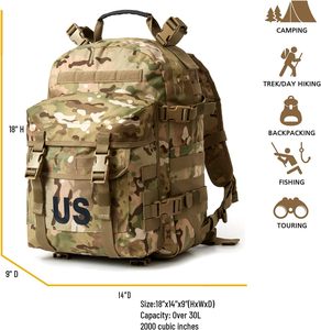 Multicam 30L Daypack Molle Rucksack Leather Handle Removable Chest Belt Outdoor <b>Hiking</b> Hunting Fishing <b>Camping</b> Tactical Backpack - Product Image 2