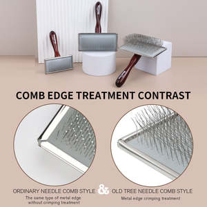 Peigne anti-peluches pour animaux de compagnie avec manche en bois et dents en acier pour chiens et chats - Product Image 6