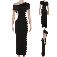 Robe longue tendance et sexy pour femme, design ajouré, col asymétrique, épaules dénudées, coupe ajustée, taille haute, pour soirée club de minuit