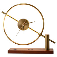 Lampe de bureau à anneau LED avec horloge, charge sans fil, gradation progressive, 3 températures de couleur, métal doré pour chambre à coucher, bureau