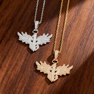 Collana da Uomo con Ciondolo Numero 1 a Forma di Ala, Placcata Oro e Argento, Stile Hip Hop, con Micro Zirconi Cubici, Catena alla Moda - Product Image 1