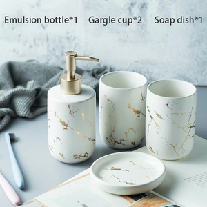Luxury Eco-Friendly Marble Design Ceramic 3pcs Bathroom Accessory <b>Set</b> <b>Soap</b> Dispenser <b>Soap</b> Dish Toothbrush Cup - Product Image 3