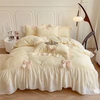 Parure de lit de mariage quatre pièces en pur coton écologique, style princesse romantique français, avec nœud cœur, 300 fils/cm²