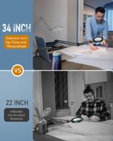 Lampe grossissante 5X avec lumière et pince bras oscillant lampe de bureau LED à intensité variable pour artisanat électronique réparation lecture lumière de tâche